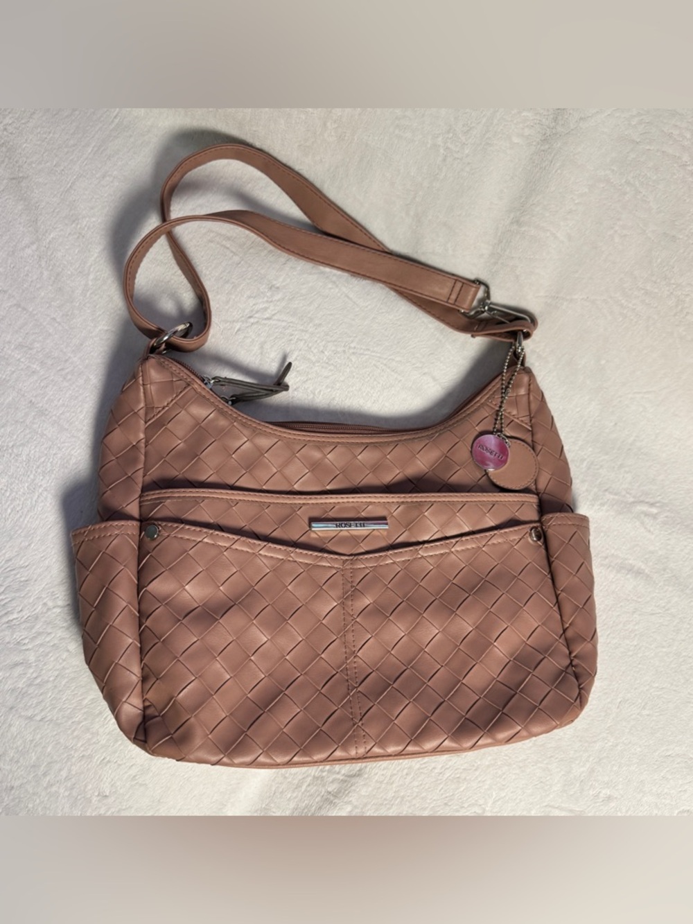 Rosetti‎ Dylan Convertible Shoulder Bag Blush Pink Woven Charm Adjustable Strap